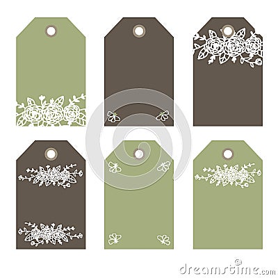 Romantic tags collection with flowers Stock Photo