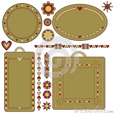 Romantic tags, labels, flowers and hearts Stock Photo