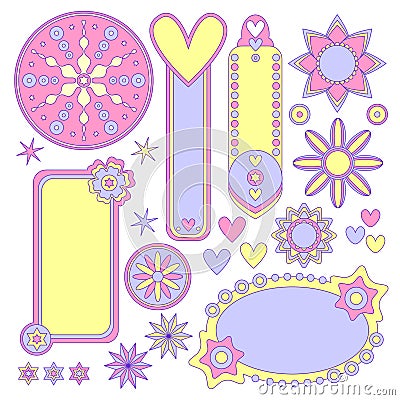 Romantic tags, labels, hearts and flowers Stock Photo