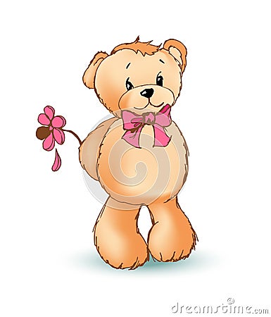 Romantic Teddy Bear and Flower Vector Illustration Vector Illustration