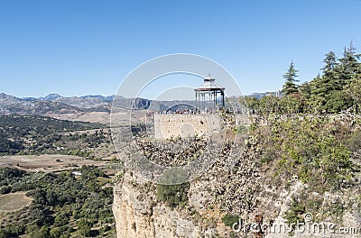 Romantic travellers viewpoint, Ronda, Malaga, Spain Stock Photo