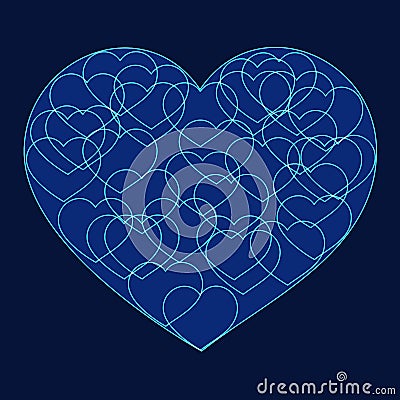 Romantic valentine card with Big blue heart Vector Illustration