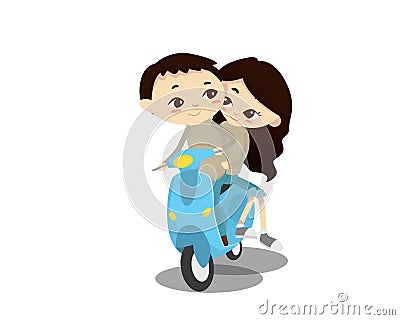 Romantic Valentine Couple Illustration - Afternoon Scooter Ride Vector Illustration