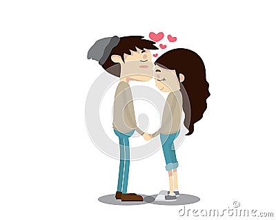 Romantic Valentine Couple Illustration - Forehead Kiss Vector Illustration