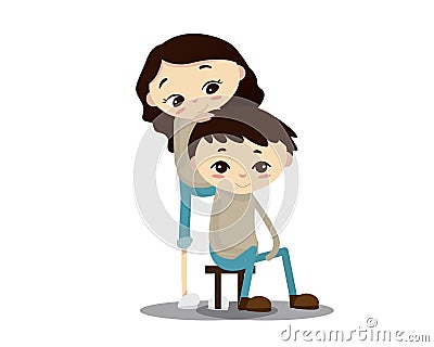 Romantic Valentine Couple Illustration - Thinking Of You Vector Illustration