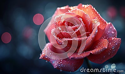 Romantic Valentine's Day: Red Rose on Black Background with Pink Bokeh Lights, Stock Photo