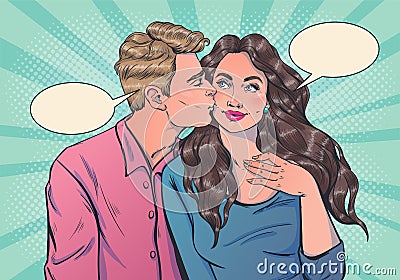 Romantic vector illustration in pop art style on love story theme. Vector Illustration