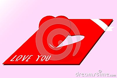 Romantic vector postcard with cutoff effect in isometric. Heart is cut off from red paper postal card background with text I love Vector Illustration