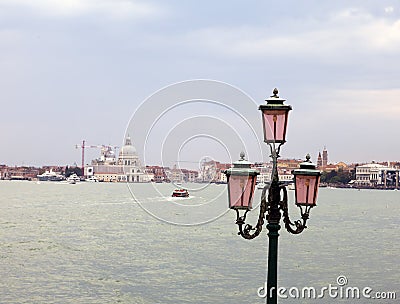 Romantic views with ancient pink lantern on Grand Canal in Venice, italy Stock Photo