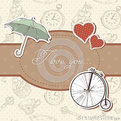 Romantic vintage Valentine invitation postcard Vector Illustration