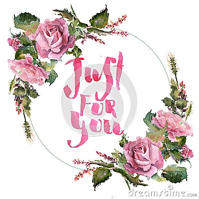 Romantic watercolor rose flowers wreath frame Stock Photo