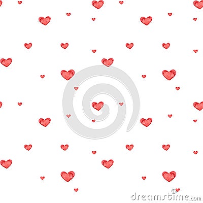 Romantic watercolor seamless pattern. Colorful hearts background. Background with red love. Perfect for textile, fabric, wrapping Stock Photo