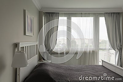 Romantic white and gray bedroom Stock Photo