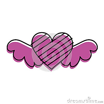 Romantic winged heart with stripes symbolising romance and love Vector Illustration