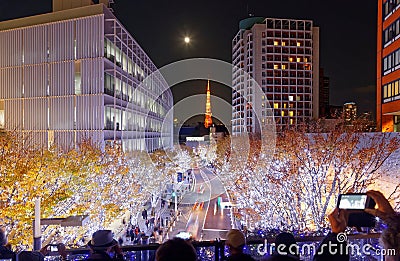 Romantic Winter Illumination Display in Christmas season in Keyakizaka Editorial Stock Photo