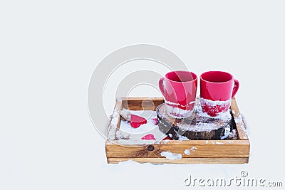Romantic winter picnic, Valentine`s day Stock Photo