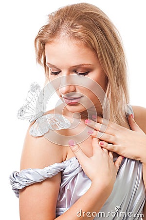 Romantic woman with butterfly Stock Photo