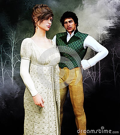 Romantic Regency Historical Couple Illustration Cartoon Illustration