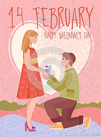 Romantic young Valentine proposing to a sweetheart Vector Illustration