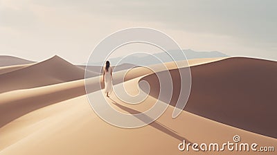 Romanticized Female Figure Walking In Desert - Uhd Image Stock Photo