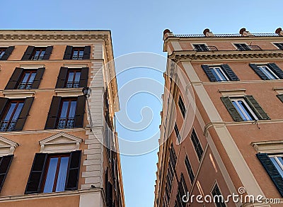 Apartment buildings, colorful and rich traditional architecture at Piazza di Spagna, Rome, Italy Stock Photo