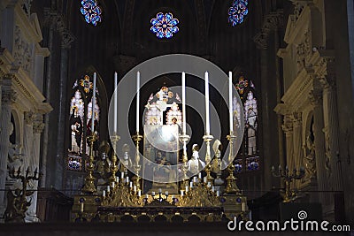 Rome, Basilica of Santa Maria Sopra Minerva. Altar dedicated to the Virgin Mary Editorial Stock Photo