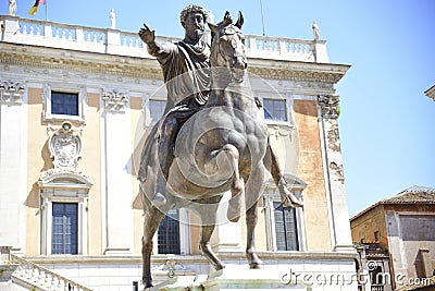 Rome, Campidoglio square, equestrian sculpture of Marcus Aurelius Stock Photo
