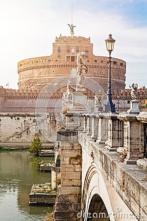 Rome Castel Saint Angel and bridge over Tiber river. Rome, Italy landmark Stock Photo