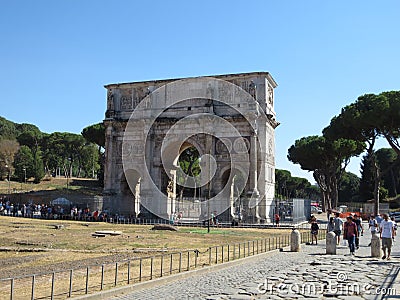 Rome city panorama. View of the Triumphal Arch of Constantine Editorial Stock Photo