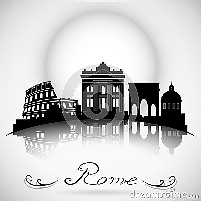 Rome City skyline with reflection. Typographic Design Vector Illustration