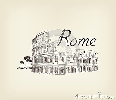 Rome city view. Landmark Coliseum sign. Travel Italy background Stock Photo