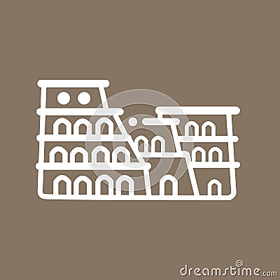 Rome colosseum Italy building ancient line art icon flat tourism symbol Vector Illustration