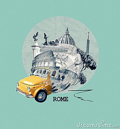 Rome famous landmarks collage. The modern art design from best views of Rome, Italy, Europe. Stock Photo