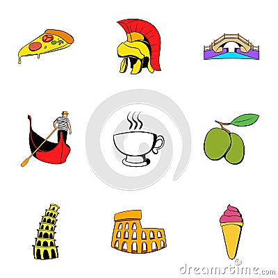 Rome icons set, cartoon style Vector Illustration