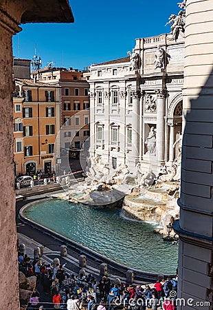 ROME Italy: Aerial View of The Trevi Fountain, Fontana di Trevi, Famous Sightseeing Rome Editorial Stock Photo