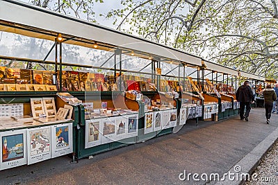 Book and souvenir stands and people shopping along Tiber River in Rome Editorial Stock Photo