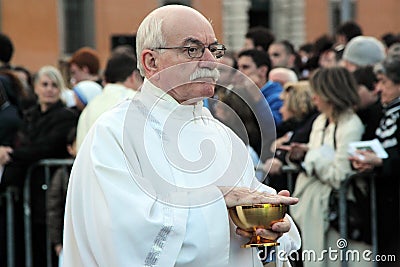 Communion during the settlement of Pope Francis, St John, Rome Editorial Stock Photo