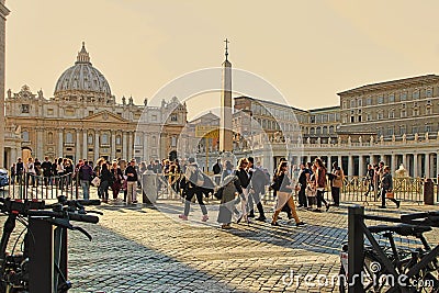 Rome, Italy - APRIL 10, 2016: St. Peter`s Square Vatican, Rome, Italy, Renaissance architecture. One of the popualr touristic Editorial Stock Photo