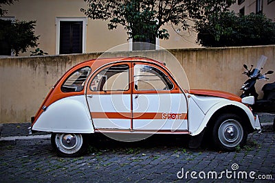 Rome, Italy - 7April 2017 -The vintage Citroen 2CV Editorial Stock Photo