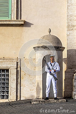 The Piazza del Quirinale with the Quirinal Palace and the guards in military uniform in Rome, Lazio, Italy Editorial Stock Photo