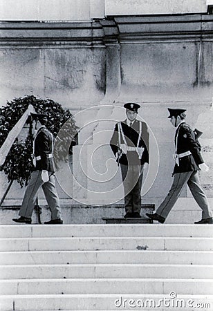 Rome, Italy, 1970 - Changing of the guard at the Altar of the Fatherland Editorial Stock Photo