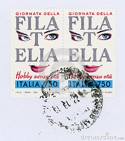 stamp of Italy Editorial Stock Photo