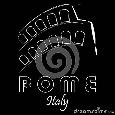 Rome Italy City Sign and Tourism Landmark Vector Illustration