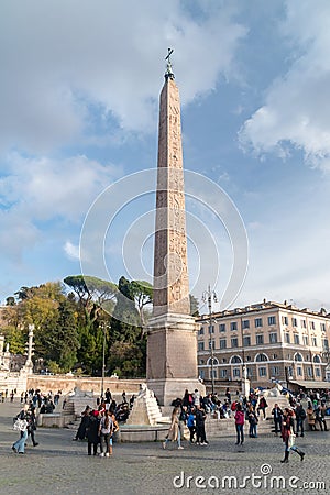 The Flaminio Obelisk (Obelisco Flaminio) n Piazza del Popolo Editorial Stock Photo