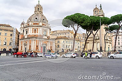 Rome, Italy - December 16, 2019: The street in Rome. Emergency medical vehicle. Ambulance. Hurry help. Rescue. First aid. Urgency Editorial Stock Photo