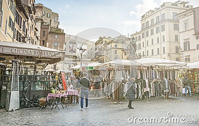 The famous local market of Piazza Campo de Fiori in Rome, Italy Editorial Stock Photo