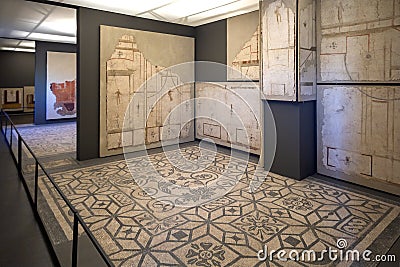 Ancient mosaic and frescos on display of National Roman Museum Editorial Stock Photo