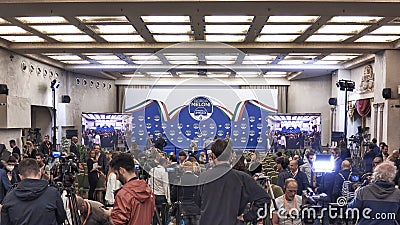 Journalists waiting for the appearance of the winner of the Italian elections Giorgia Meloni Editorial Stock Photo