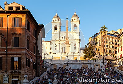 The famous Spanish Steps at Piazza di Spagna in central Rome at sunset Editorial Stock Photo