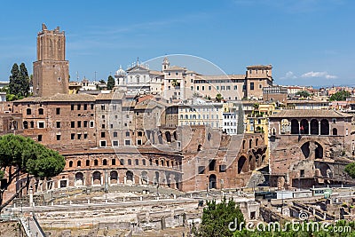 Amazing panorama of City of Rome from the roof of Altar of the Fatherland, Italy Editorial Stock Photo